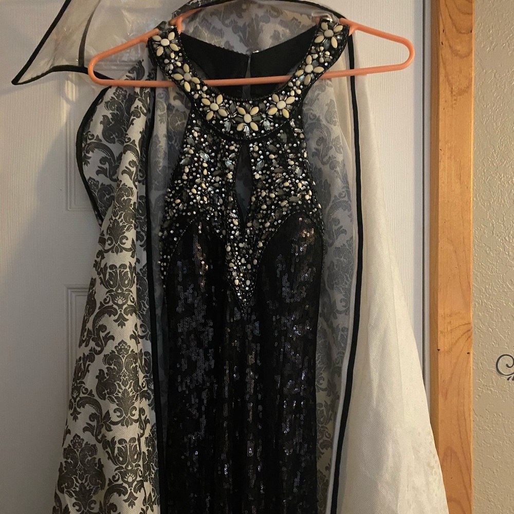 Black sequined prom dress
